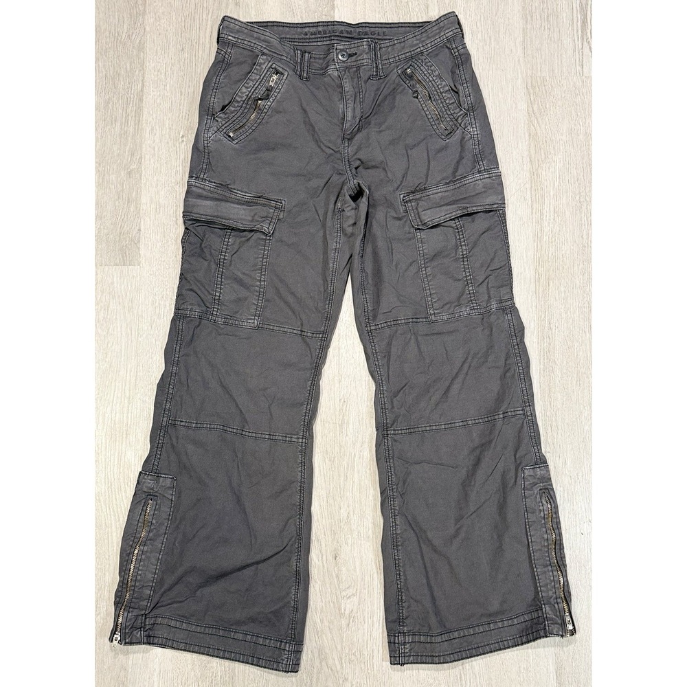 American Eagle Cargo Pants Women's Size 4 Short Gray Wide Leg Stretch Utility